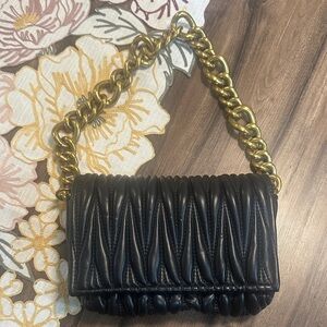 Montana West Black Leather Clutch with Gold Chain